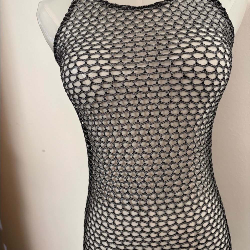 Forever Rose Couture Body Con Dress Metallic Wide Mesh Naked Dress Small Silver - Picture 4 of 8